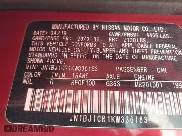 ✅ 2019 Nissan Rogue SV • VIN: JN1BJ1CR1KW336183 • Lot: 42241960. Listed on IAAI with 126,829 mi. Free auction sales archive from the USA and detailed vehicle history report at DreamBid. Image 9.