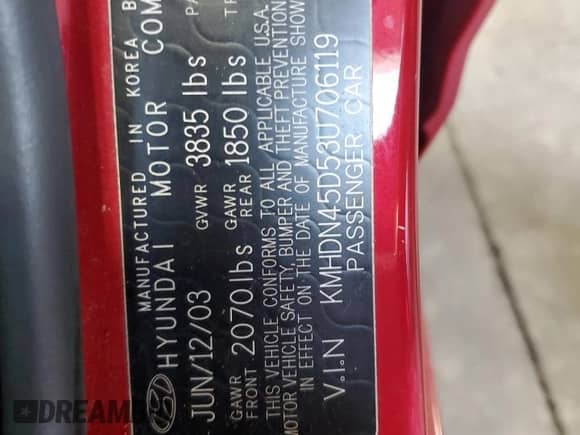 2003 Hyundai Elantra GLS with VIN KMHDN45D53U706119, listed as a Copart auction lot 68493304 with 132,529 mi miles and Salvage title. Bid and sale history available at DreamBid. Image 12.