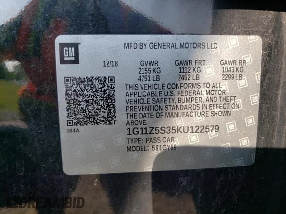 ✅ 2019 Chevrolet Impala LT • VIN: 1G11Z5S35KU122579 • Лот: 71239934. Опубликован ранее на Copart с пробегом 129 114 миль. Бесплатный доступ к архиву аукционных продаж из США и подробный отчёт об истории автомобиля на DreamBid. Изображение 13.