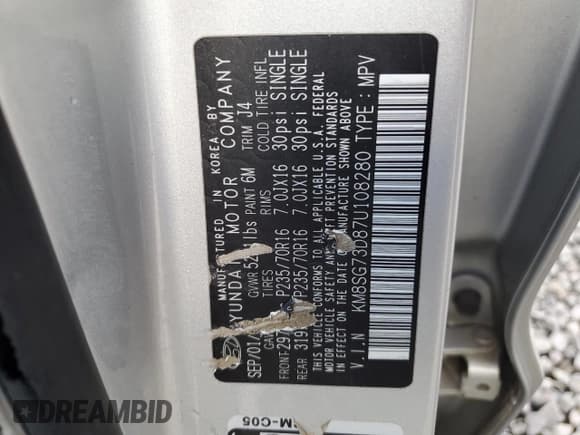 ✅ 2007 Hyundai Santa Fe GLS • VIN: KM8SG73D87U108280 • Lot: 81076294. Listed on Copart with 266,934 mi. Free auction sales archive from the USA and detailed vehicle history report at DreamBid. Image 13.