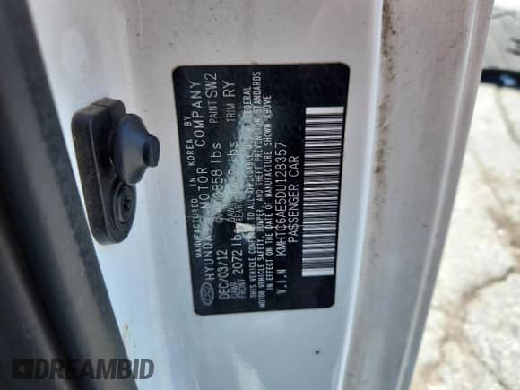 2013 Hyundai Veloster Turbo с VIN KMHTC6AE5DU128357, выставлен на аукционе Copart как лот 64139565 с пробегом 96 208 миль миль и Списание • Salvage title. История ставок и продаж доступна на DreamBid. Изображение 13.