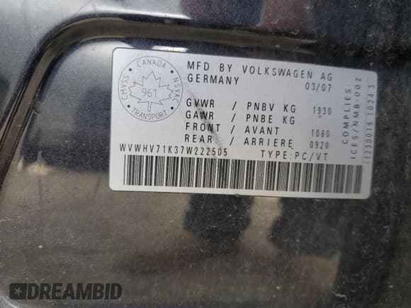 ✅ 2007 Volkswagen Golf GTI • VIN: WVWHV71K37W222505 • Лот: 76232994. Опубликован ранее на Copart с пробегом 212 967 миль. Бесплатный доступ к архиву аукционных продаж из США и подробный отчёт об истории автомобиля на DreamBid. Изображение 13.