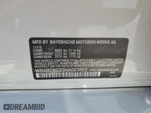 ✅ 2017 BMW 3 Series 330i xDrive • VIN: WBA8D9C33HA003852 • Lot: 80795855. Listed on Copart with 87,040 mi. Free auction sales archive from the USA and detailed vehicle history report at DreamBid. Image 14.