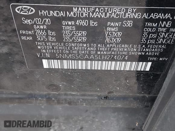 ✅ 2020 Hyundai Santa Fe Limited • VIN: 5NMS5CAA5LH274074 • Лот: 41913985. Опубликован ранее на IAAI с пробегом 58 846 миль. Бесплатный доступ к архиву аукционных продаж из США и подробный отчёт об истории автомобиля на DreamBid. Изображение 9.