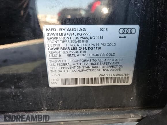 ✅ 2018 Audi Q3 Premium • VIN: WA1ECCFS3JR027854 • Лот: 85929255. Опубликован ранее на Copart с пробегом Не указан. Бесплатный доступ к архиву аукционных продаж из США и подробный отчёт об истории автомобиля на DreamBid. Изображение 12.