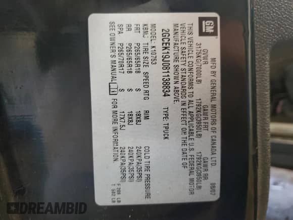 2008 Chevrolet Silverado 1500 2LT с VIN 2GCEK19J081138834, выставлен на аукционе Copart как лот 85378695 с пробегом 220 804 миль миль и Списание • Salvage title. История ставок и продаж доступна на DreamBid. Изображение 12.