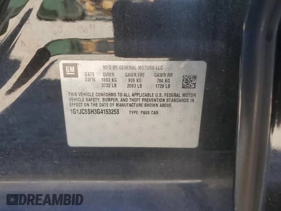 ✅ 2016 Chevrolet Sonic LT • VIN: 1G1JC5SH3G4153253 • Лот: 76940704. Размещён на Copart с пробегом 164 515 миль миль. Получите бесплатный доступ к архиву аукционных продаж из США и посмотрите подробный отчёт об истории автомобиля на DreamBid. Изображение 12.