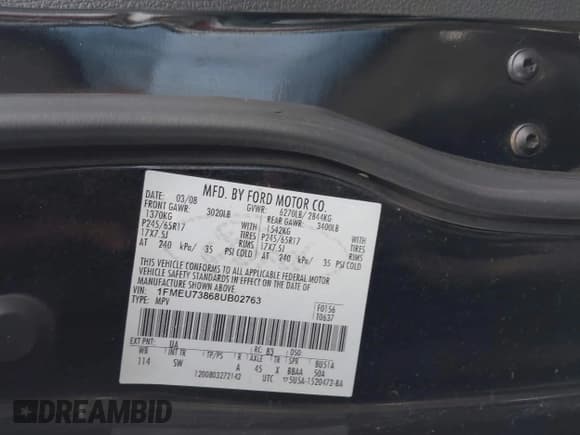 ✅ 2008 Ford Explorer XLT • VIN: 1FMEU73868UB02763 • Лот: 43765740. Опубликован ранее на IAAI с пробегом 157 611 миль. Бесплатный доступ к архиву аукционных продаж из США и подробный отчёт об истории автомобиля на DreamBid. Изображение 9.