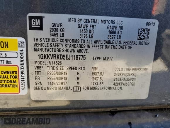 ✅ 2014 GMC Acadia SLT • VIN: 1GKKVRKD5EJ118775 • Lot: 95179665. Wystawiony na Copart z przebiegiem 220 636 mil. Bezpłatny archiwum sprzedaży aukcyjnych z USA i szczegółowy raport historii pojazdu na DreamBid. Zdjęcie 13.