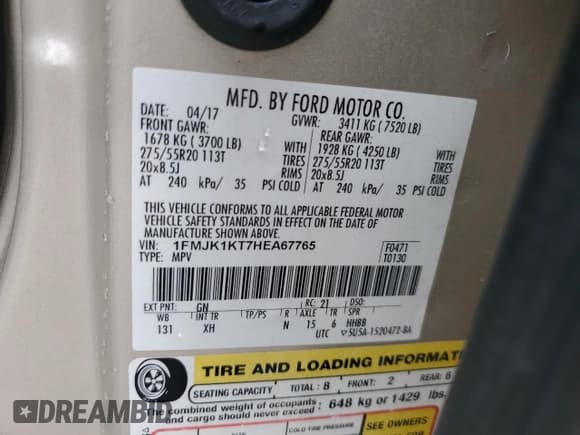 ✅ 2017 Ford Expedition Max Limited • VIN: 1FMJK1KT7HEA67765 • Lot: 84287425. Listed on Copart with 193,322 mi. Free auction sales archive from the USA and detailed vehicle history report at DreamBid. Image 13.