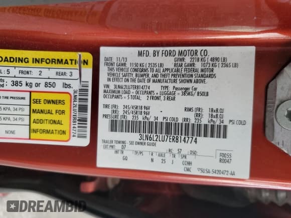 ✅ 2014 Lincoln MKZ Hybrid • VIN: 3LN6L2LU7ER814774 • Lot: 89934105. Listed on Copart with 128,368 mi. Free auction sales archive from the USA and detailed vehicle history report at DreamBid. Image 12.