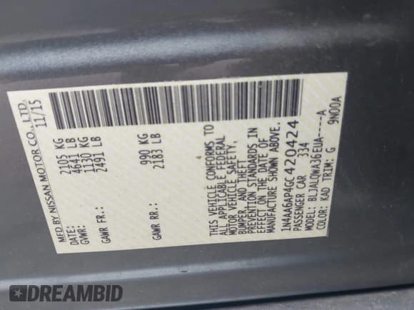 ✅ 2016 Nissan Maxima SV • VIN: 1N4AA6AP4GC420424 • Лот: 43009484. Опубликован ранее на IAAI с пробегом 144 065 миль. Бесплатный доступ к архиву аукционных продаж из США и подробный отчёт об истории автомобиля на DreamBid. Изображение 9.