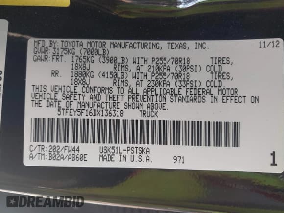 ✅ 2013 Toyota Tundra • VIN: 5TFEY5F16DX136318 • Лот: 43653034. Опубликован ранее на IAAI с пробегом 192 047 миль. Бесплатный доступ к архиву аукционных продаж из США и подробный отчёт об истории автомобиля на DreamBid. Изображение 9.