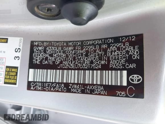 ✅ 2013 Toyota Prius Three • VIN: JTDZN3EU7D3217524 • Лот: 43409097. Опубликован ранее на IAAI с пробегом 143 499 миль. Бесплатный доступ к архиву аукционных продаж из США и подробный отчёт об истории автомобиля на DreamBid. Изображение 9.