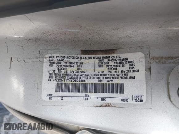 ✅ 2000 Nissan Quest GXE • VIN: 4N2XN11T4YD828486 • Lot: 43507547. Wystawiony na IAAI z przebiegiem 172 253 mil. Bezpłatny archiwum sprzedaży aukcyjnych z USA i szczegółowy raport historii pojazdu na DreamBid. Zdjęcie 9.