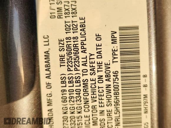 ✅ 2017 Honda Odyssey Touring • VIN: 5FNRL5H96HB007546 • Лот: 91997785. Опубликован ранее на Copart с пробегом 294 183 миль. Бесплатный доступ к архиву аукционных продаж из США и подробный отчёт об истории автомобиля на DreamBid. Изображение 14.