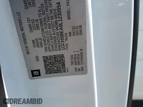 ✅ 2020 Chevrolet Colorado 2WD Work Truck • VIN: 1GCHSBEA0L1230954 • Лот: 84654135. Опубликован ранее на Copart с пробегом 57 638 миль. Бесплатный доступ к архиву аукционных продаж из США и подробный отчёт об истории автомобиля на DreamBid. Изображение 13.