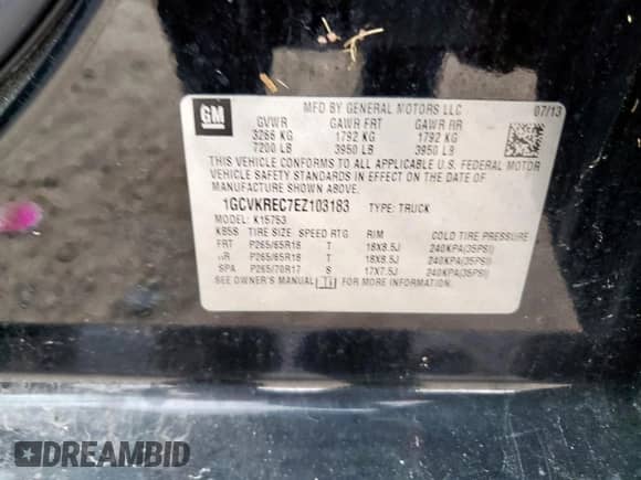 2014 Chevrolet Silverado 1500 LT с VIN 1GCVKREC7EZ103183, выставлен на аукционе Copart как лот 70038905 с пробегом 160 935 миль миль и Списание • Salvage title. История ставок и продаж доступна на DreamBid. Изображение 13.