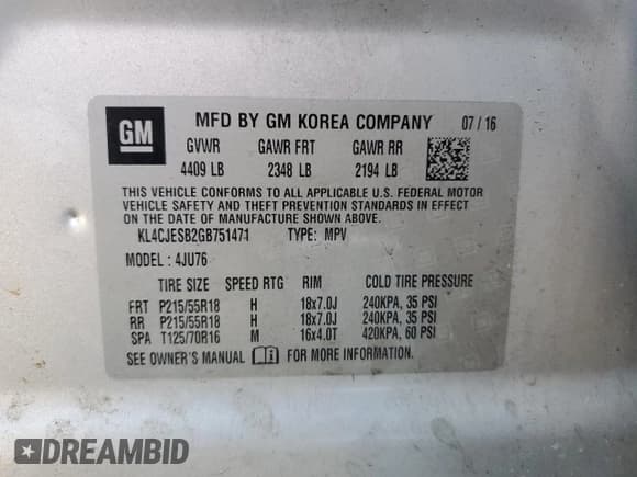 ✅ 2016 Buick Encore • VIN: KL4CJESB2GB751471 • Лот: 71514685. Опубликован ранее на Copart с пробегом 135 336 миль. Бесплатный доступ к архиву аукционных продаж из США и подробный отчёт об истории автомобиля на DreamBid. Изображение 13.