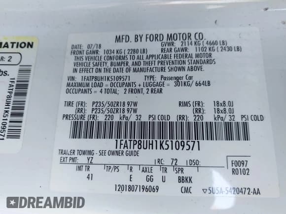 ✅ 2019 Ford Mustang EcoBoost Premium • VIN: 1FATP8UH1K5109571 • Lot: 43565309. Wystawiony na IAAI z przebiegiem 98 244 mil. Bezpłatny archiwum sprzedaży aukcyjnych z USA i szczegółowy raport historii pojazdu na DreamBid. Zdjęcie 9.