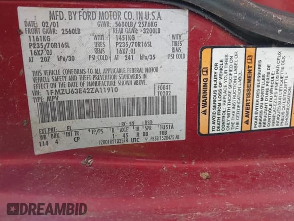 ✅ 2002 Ford Explorer XLT • VIN: 1FMZU63E42ZA11910 • Lot: 42392578. Listed on IAAI with Not provided. Free auction sales archive from the USA and detailed vehicle history report at DreamBid. Image 9.