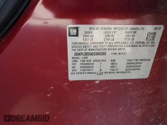✅ 2012 GMC Terrain SLE-2 • VIN: 2GKFLSE59C6366380 • Lot: 89827955. Listed on Copart with 186,644 mi. Free auction sales archive from the USA and detailed vehicle history report at DreamBid. Image 13.
