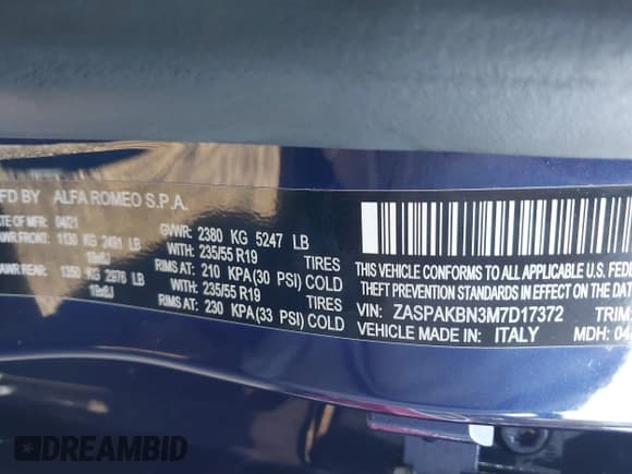 ✅ 2021 Alfa Romeo Stelvio Ti • VIN: ZASPAKBN3M7D17372 • Lot: 42480267. Listed on IAAI with 43,992 mi. Free auction sales archive from the USA and detailed vehicle history report at DreamBid. Image 9.