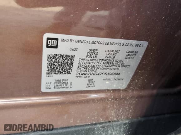 2023 Chevrolet Blazer LT with VIN 3GNKBHR47PS196844, listed as a Copart auction lot 69139454 with 9,259 mi miles and Salvage title. Bid and sale history available at DreamBid. Image 16.