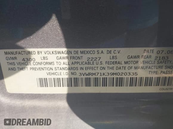 ✅ 2009 Volkswagen Jetta SE • VIN: 3VWRM71K39M020335 • Lot: 43902665. Listed on IAAI with 102,628 mi. Free auction sales archive from the USA and detailed vehicle history report at DreamBid. Image 9.
