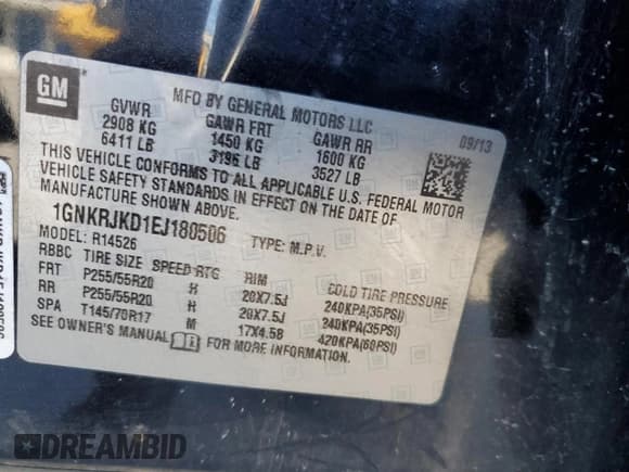 ✅ 2014 Chevrolet Traverse LTZ • VIN: 1GNKRJKD1EJ180506 • Lot: 83821775. Wystawiony na Copart z przebiegiem 171 626 mil. Bezpłatny archiwum sprzedaży aukcyjnych z USA i szczegółowy raport historii pojazdu na DreamBid. Zdjęcie 13.