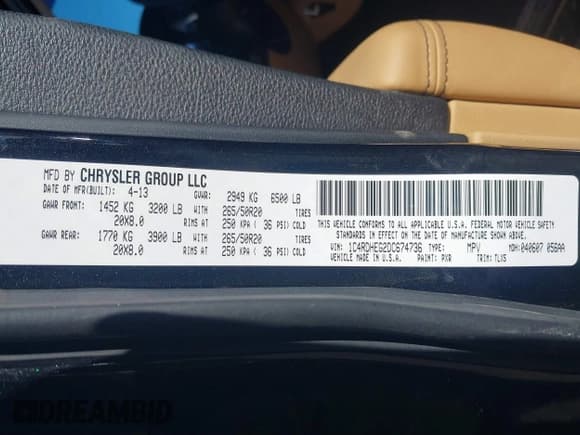 ✅ 2013 Dodge Durango Citadel • VIN: 1C4RDHEG2DC674736 • Lot: 40948649. Listed on IAAI with 75,461 mi. Free auction sales archive from the USA and detailed vehicle history report at DreamBid. Image 9.