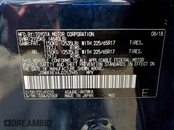 ✅ 2018 Toyota RAV4 XLE • VIN: JTMRFREV4JD253945 • Lot: 95734565. Wystawiony na Copart z przebiegiem 54 850 mil. Bezpłatny archiwum sprzedaży aukcyjnych z USA i szczegółowy raport historii pojazdu na DreamBid. Zdjęcie 14.