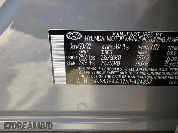 ✅ 2022 Hyundai Santa Fe XRT • VIN: 5NMS64AJ2NH424857 • Lot: 46702293. Wystawiony na Copart z przebiegiem 19 372 mil. Bezpłatny archiwum sprzedaży aukcyjnych z USA i szczegółowy raport historii pojazdu na DreamBid. Zdjęcie 13.