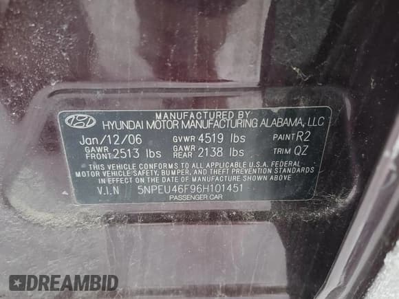 ✅ 2006 Hyundai Sonata GLS • VIN: 5NPEU46F96H101451 • Лот: 87878265. Опубликован ранее на Copart с пробегом 94 780 миль. Бесплатный доступ к архиву аукционных продаж из США и подробный отчёт об истории автомобиля на DreamBid. Изображение 12.