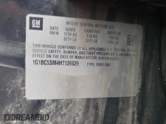 ✅ 2017 Chevrolet Cruze LS • VIN: 1G1BC5SM4H7126029 • Лот: 69822772. Опубликован ранее на Copart с пробегом 169 765 миль. Бесплатный доступ к архиву аукционных продаж из США и подробный отчёт об истории автомобиля на DreamBid. Изображение 13.