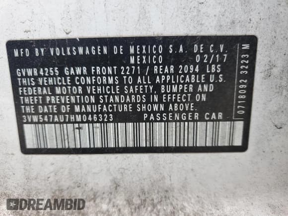 ✅ 2017 Volkswagen Golf GTI S • VIN: 3VW547AU7HM046323 • Lot: 85927185. Listed on Copart with 155,936 mi. Free auction sales archive from the USA and detailed vehicle history report at DreamBid. Image 13.