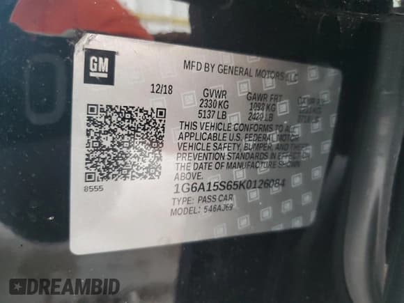 ✅ 2019 Cadillac CTS-V • VIN: 1G6A15S65K0126084 • Lot: 70317924. Listed on Copart with Not provided. Free auction sales archive from the USA and detailed vehicle history report at DreamBid. Image 12.