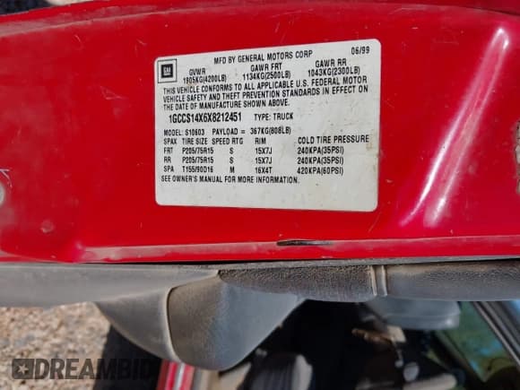 ✅ 1999 Chevrolet S-10 • VIN: 1GCCS14X6X8212451 • Лот: 41891148. Опубликован ранее на IAAI с пробегом Не указан. Бесплатный доступ к архиву аукционных продаж из США и подробный отчёт об истории автомобиля на DreamBid. Изображение 9.