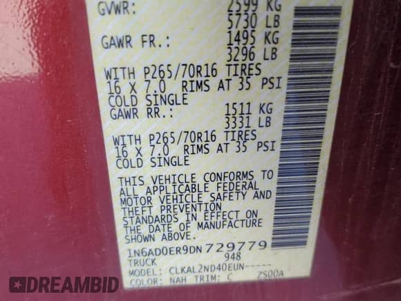 2013 Nissan Frontier SV z VIN 1N6AD0ER9DN729779, wystawiony jako Copart lot #87394565 z przebiegiem 229 995 mil mil oraz Szkoda całkowita • Salvage title. Historia ofert i sprzedaży dostępna na DreamBid. Obrazek 13.