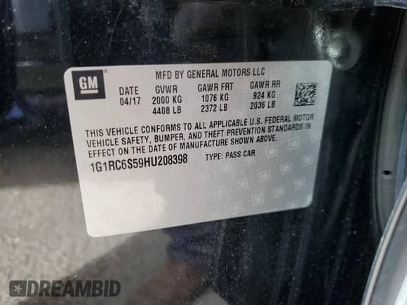 2017 Chevrolet Volt LT с VIN 1G1RC6S59HU208398, выставлен на аукционе Copart как лот 47937873 с пробегом 80 610 миль миль и . История ставок и продаж доступна на DreamBid. Изображение 12.