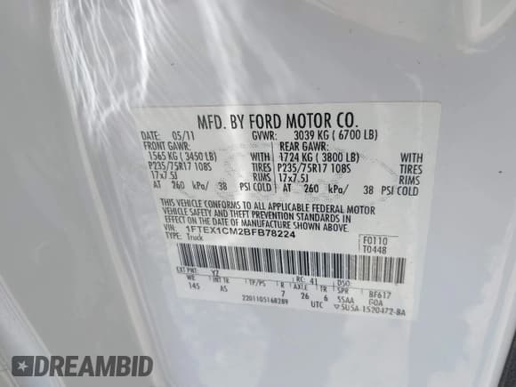 ✅ 2011 Ford F-150 XL • VIN: 1FTEX1CM2BFB78224 • Лот: 42813038. Опубликован ранее на IAAI с пробегом 271 850 миль. Бесплатный доступ к архиву аукционных продаж из США и подробный отчёт об истории автомобиля на DreamBid. Изображение 9.