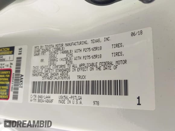 ✅ 2018 Toyota Tundra SR5 • VIN: 5TFHW5F14JX769916 • Lot: 42097530. Wystawiony na IAAI z przebiegiem 132 062 mil. Bezpłatny archiwum sprzedaży aukcyjnych z USA i szczegółowy raport historii pojazdu na DreamBid. Zdjęcie 9.