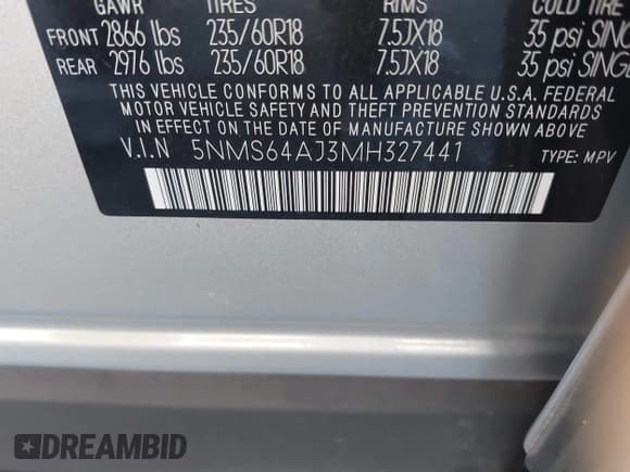 ✅ 2021 Hyundai Santa Fe SEL • VIN: 5NMS64AJ3MH327441 • Lot: 43521323. Wystawiony na IAAI z przebiegiem 101 565 mil. Bezpłatny archiwum sprzedaży aukcyjnych z USA i szczegółowy raport historii pojazdu na DreamBid. Zdjęcie 9.