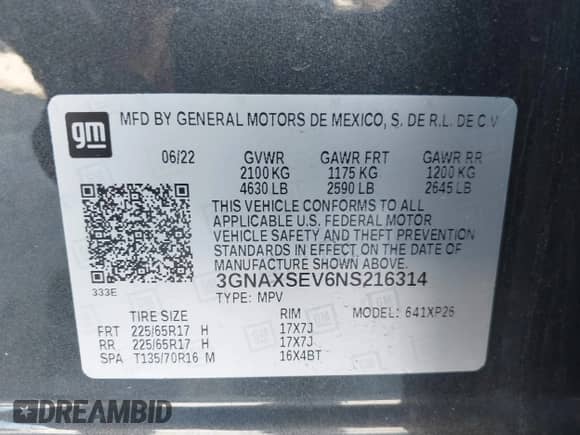 2022 Chevrolet Equinox LS z VIN 3GNAXSEV6NS216314, wystawiony jako IAAI lot #43310608 z przebiegiem 34 167 mil mil oraz . Historia ofert i sprzedaży dostępna na DreamBid. Obrazek 9.