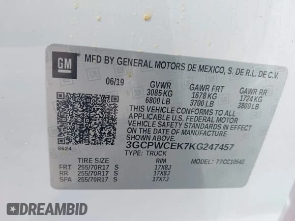 ✅ 2019 Chevrolet Silverado 1500 LT • VIN: 3GCPWCEK7KG247457 • Lot: 42141203. Wystawiony na IAAI z przebiegiem 86 875 mil. Bezpłatny archiwum sprzedaży aukcyjnych z USA i szczegółowy raport historii pojazdu na DreamBid. Zdjęcie 9.