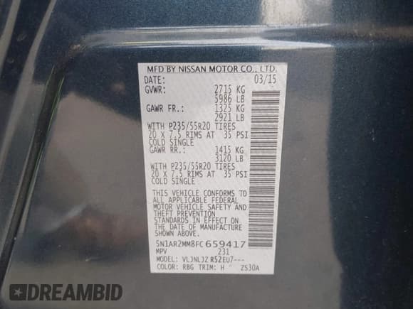 ✅ 2015 Nissan Pathfinder Platinum • VIN: 5N1AR2MM8FC659417 • Лот: 43728865. Опубликован ранее на IAAI с пробегом 190 132 миль. Бесплатный доступ к архиву аукционных продаж из США и подробный отчёт об истории автомобиля на DreamBid. Изображение 9.