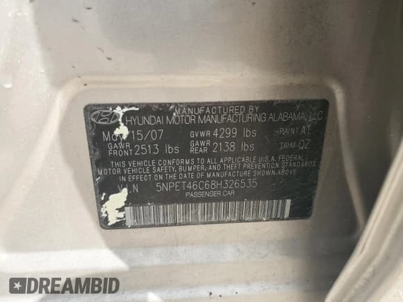 ✅ 2008 Hyundai Sonata GLS • VIN: 5NPET46C68H326535 • Лот: 73816514. Опубликован ранее на Copart с пробегом 143 736 миль. Бесплатный доступ к архиву аукционных продаж из США и подробный отчёт об истории автомобиля на DreamBid. Изображение 14.