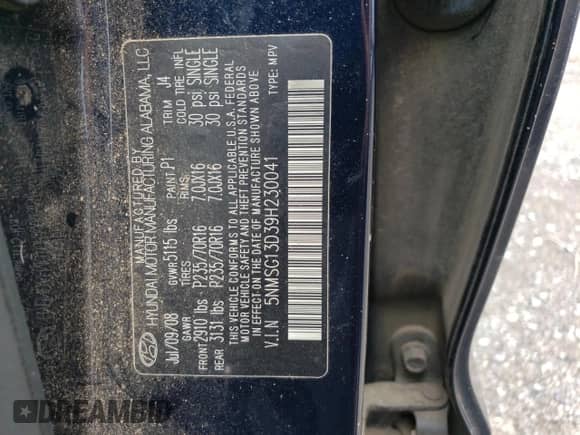 2009 Hyundai Santa Fe GLS с VIN 5NMSG13D39H230041, выставлен на аукционе Copart как лот 63861904 с пробегом 193 120 миль миль и Списание • Salvage title. История ставок и продаж доступна на DreamBid. Изображение 12.