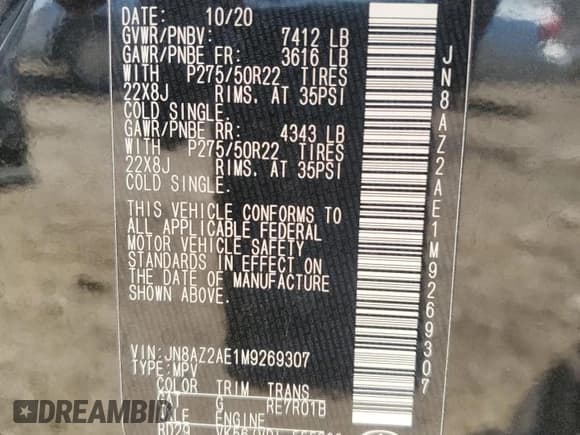 ✅ 2021 Infiniti QX80 Luxe • VIN: JN8AZ2AE1M9269307 • Lot: 71365735. Wystawiony na Copart z przebiegiem 49 047 mil. Bezpłatny archiwum sprzedaży aukcyjnych z USA i szczegółowy raport historii pojazdu na DreamBid. Zdjęcie 13.