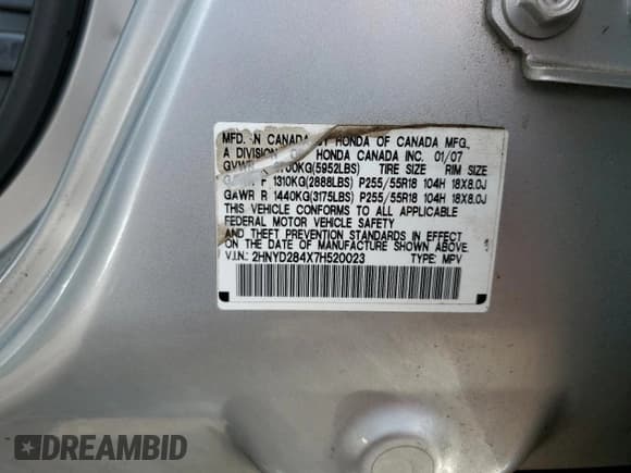 ✅ 2007 Acura MDX Technology • VIN: 2HNYD284X7H520023 • Лот: 84647315. Опубликован ранее на Copart с пробегом 215 952 миль. Бесплатный доступ к архиву аукционных продаж из США и подробный отчёт об истории автомобиля на DreamBid. Изображение 14.